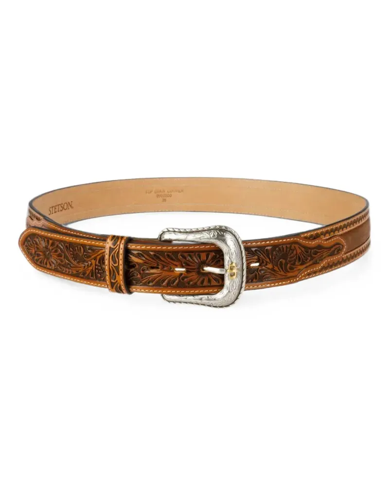 Stetson floral-tooled leather belt - Braun Braun