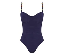 Badeanzug mit Perlenriemen - Blau