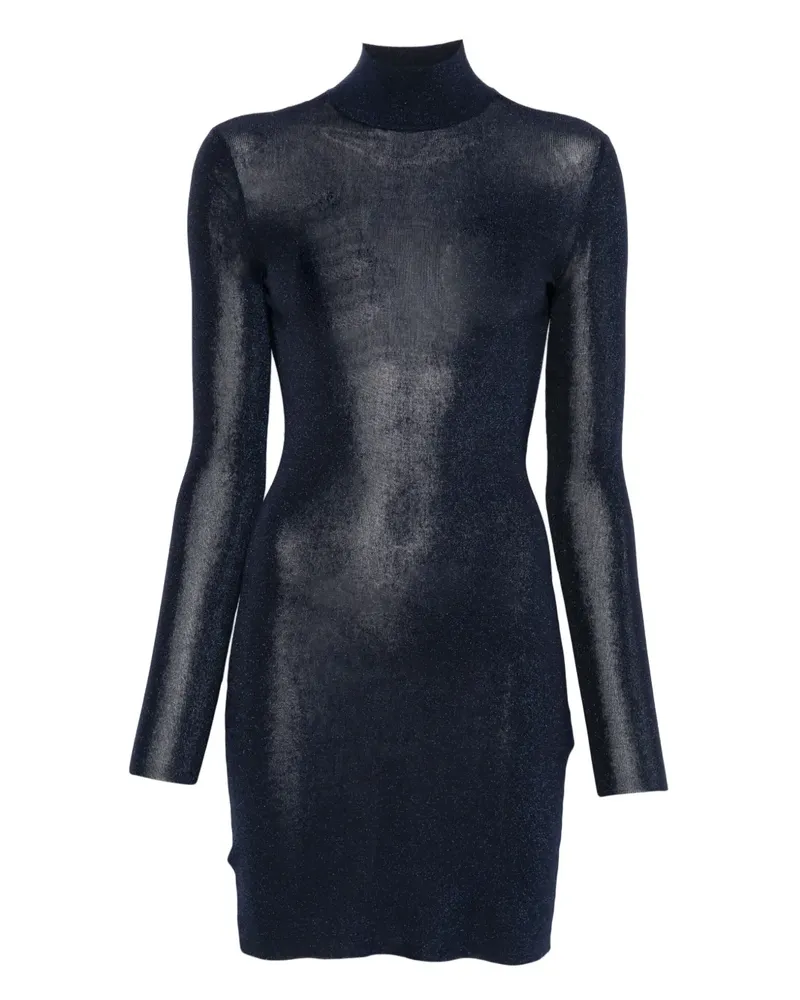 Self-Portrait Glitter-Minikleid mit Stehkragen - Blau Blau