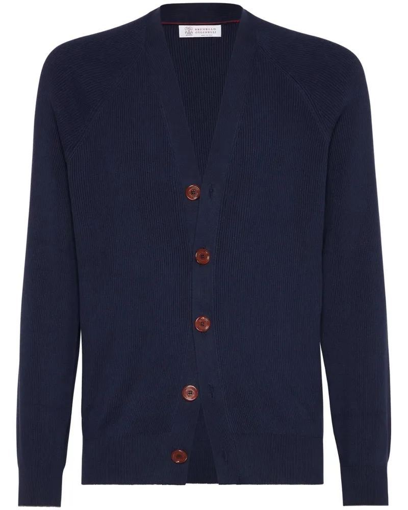 Brunello Cucinelli Gerippter Cardigan Blau