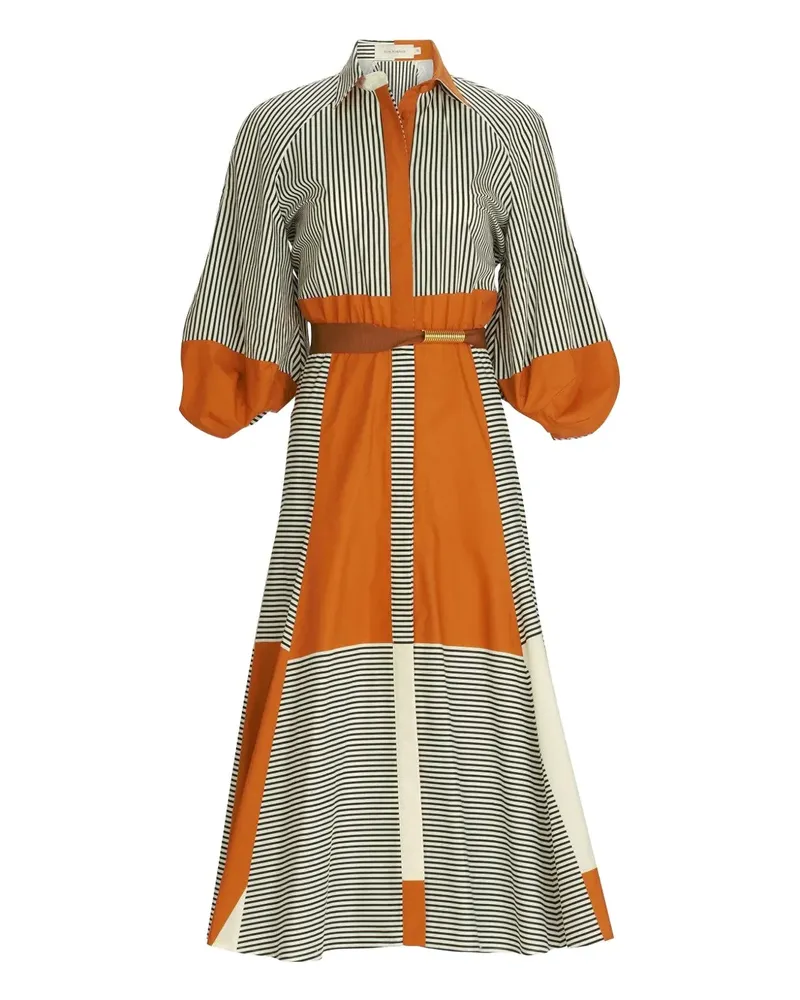 Silvia Tcherassi Agostina stripe-panelled shirt dress - Orange Orange