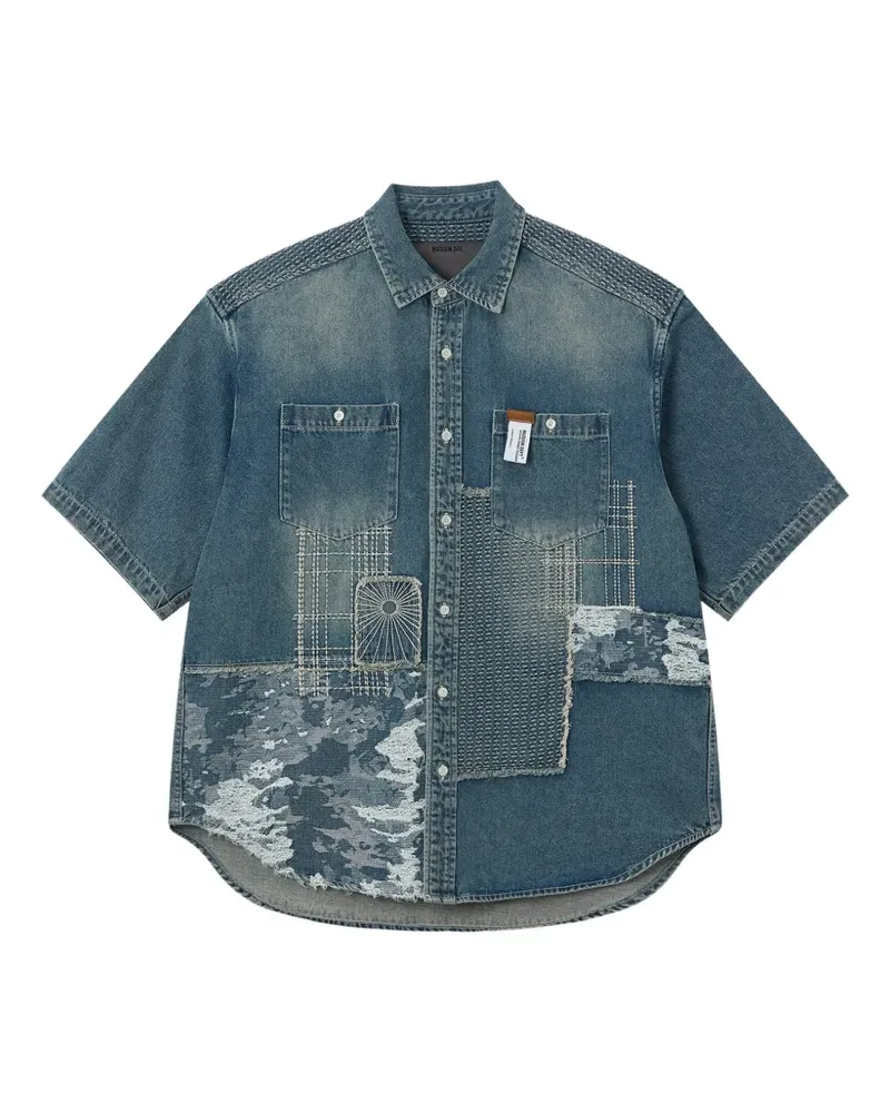 Musium Div. Jeanshemd im Patchwork-Look - Blau Blau