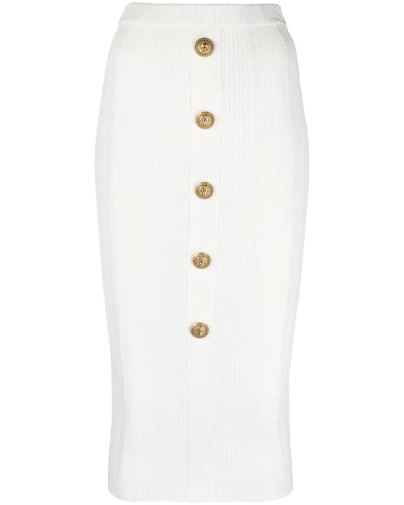 Balmain Midirock aus geripptem Strick - Weiß Weiß