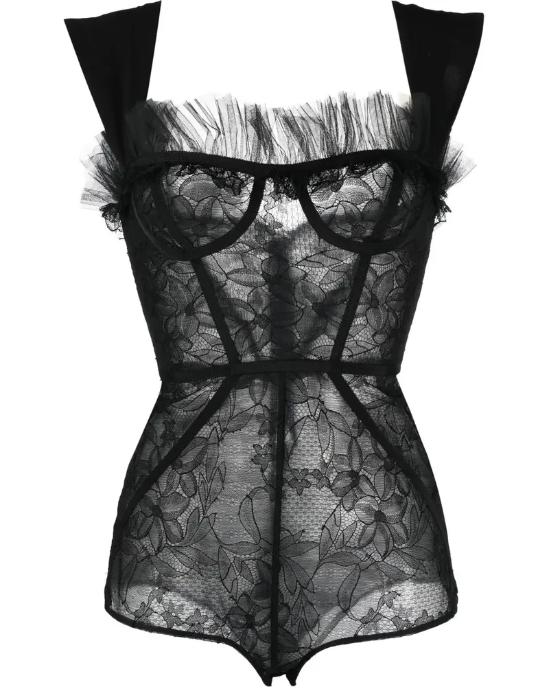Giambattista Valli Body mit blumiger Spitze - Schwarz Schwarz