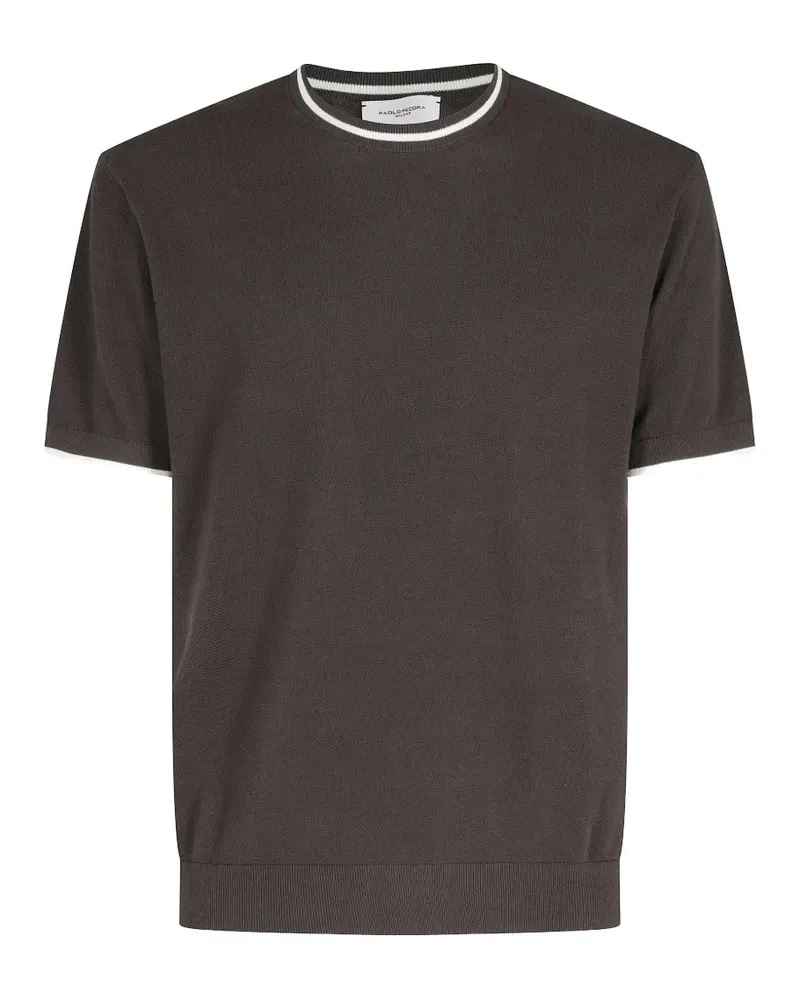 Paolo Pecora Milano stripe-trim short-sleeve sweater - Braun Braun