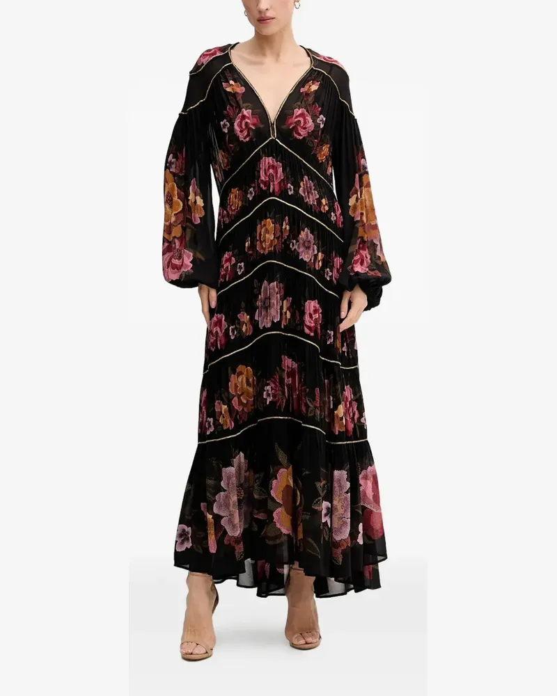 FARM Rio Maxikleid mit Blumen-Print - Schwarz Schwarz