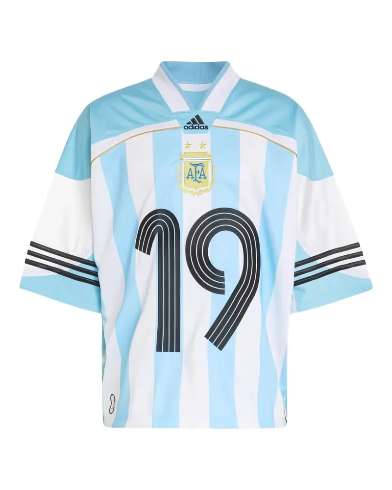 adidas Gestreiftes T-Shirt mit V-Ausschnitt - Blau Blau