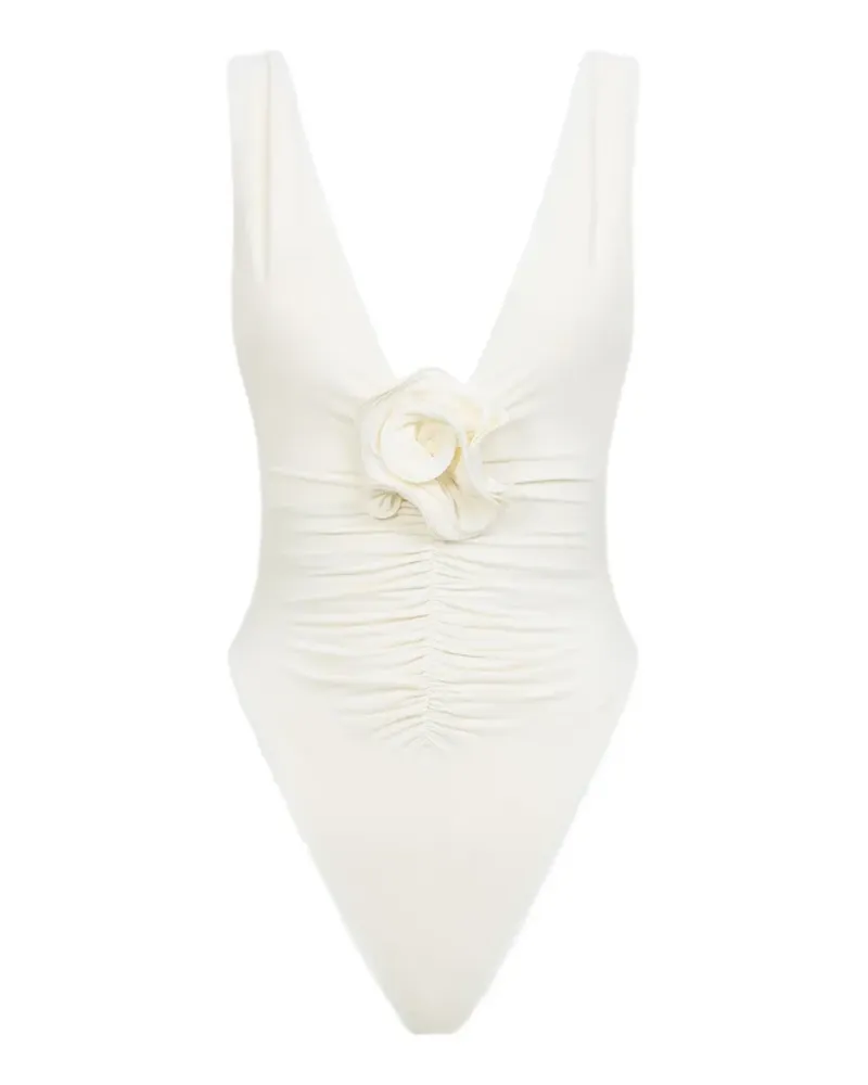 La Reveche floral-appliqué ruched swimsuit - Nude Nude