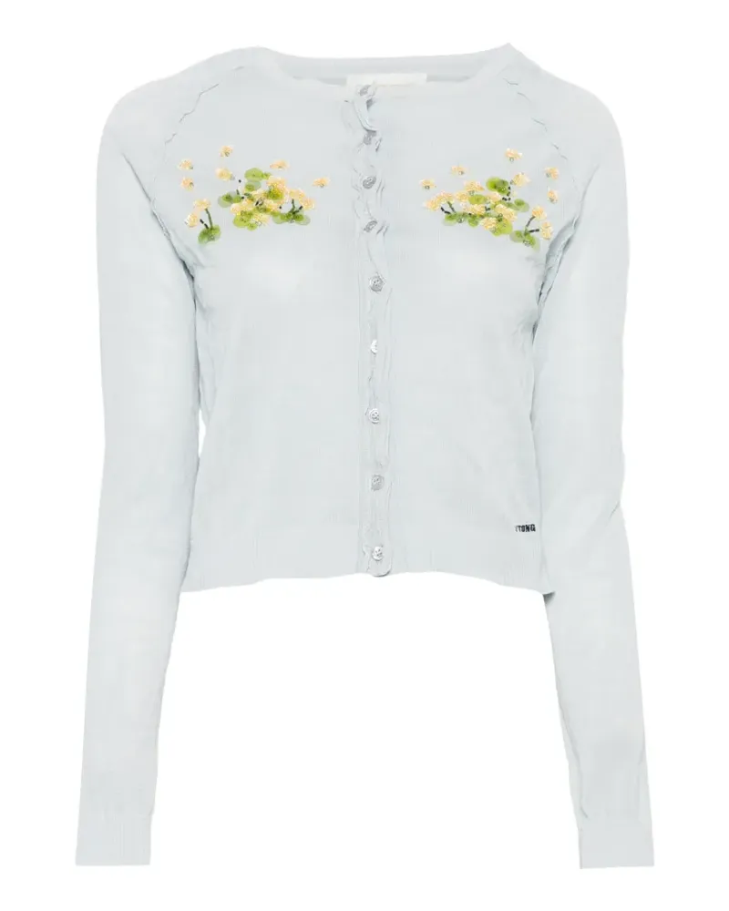 SHUSHU/TONG beaded floral knit cardigan - Blau Blau
