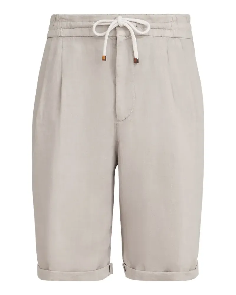 Brunello Cucinelli Gefärbte Bermudashorts aus Leinengabardine mit Kordelzug und Falte - Nude Nude