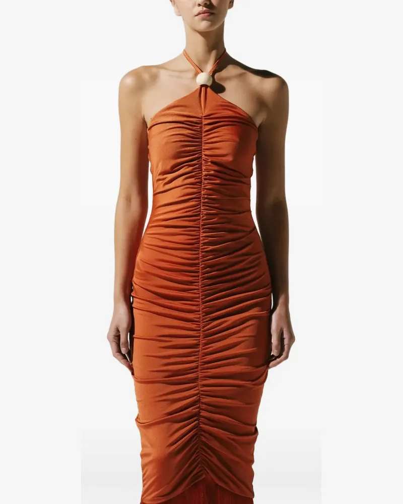 Baobab Collection Gerafftes Zoe Maxikleid mit Fransen - Orange Orange