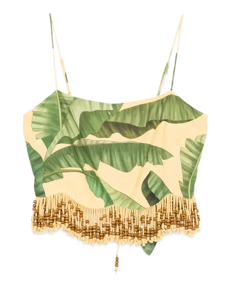 FARM Rio beaded-fringe leaf-print top - Gelb Gelb
