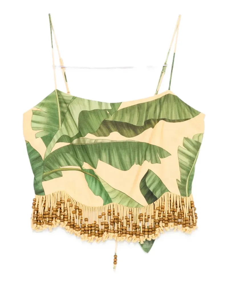 FARM Rio beaded-fringe leaf-print top - Gelb Gelb