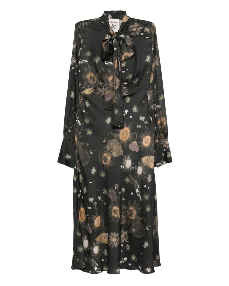 Semicouture Gebundenes Midikleid mit Blumen-Print - Grau Grau