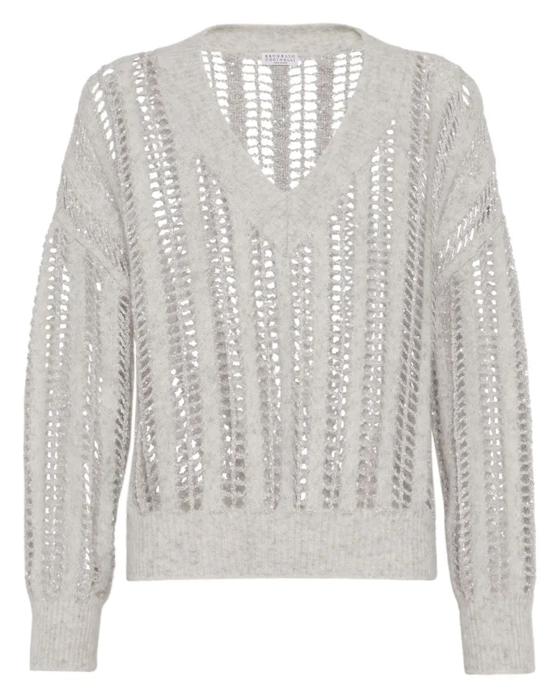 Brunello Cucinelli Pullover mit Lochstrickmuster - Weiß Weiß