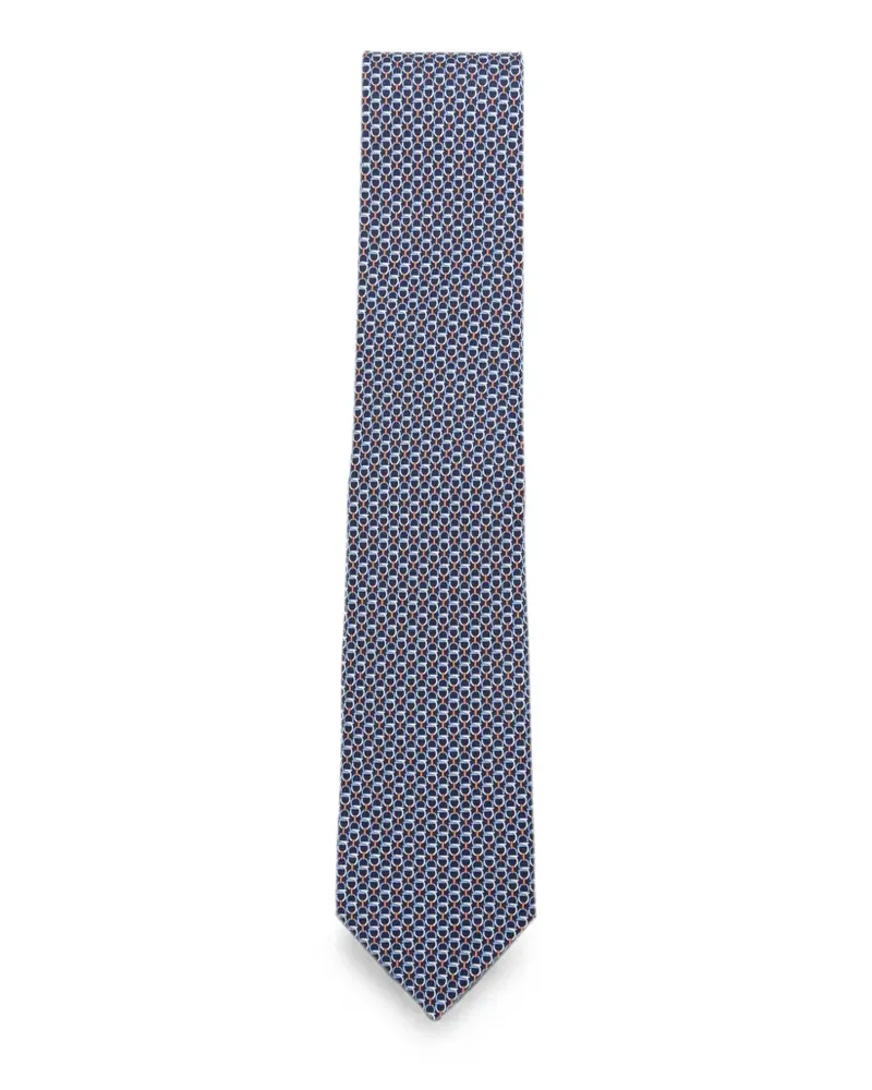 Ferragamo Gancini-print silk tie - Blau Blau