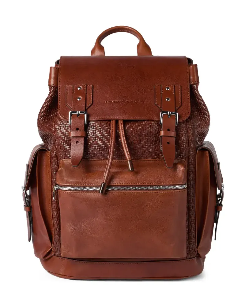 Brunello Cucinelli Rucksack aus Leder mit Flechtdetail - Braun Braun