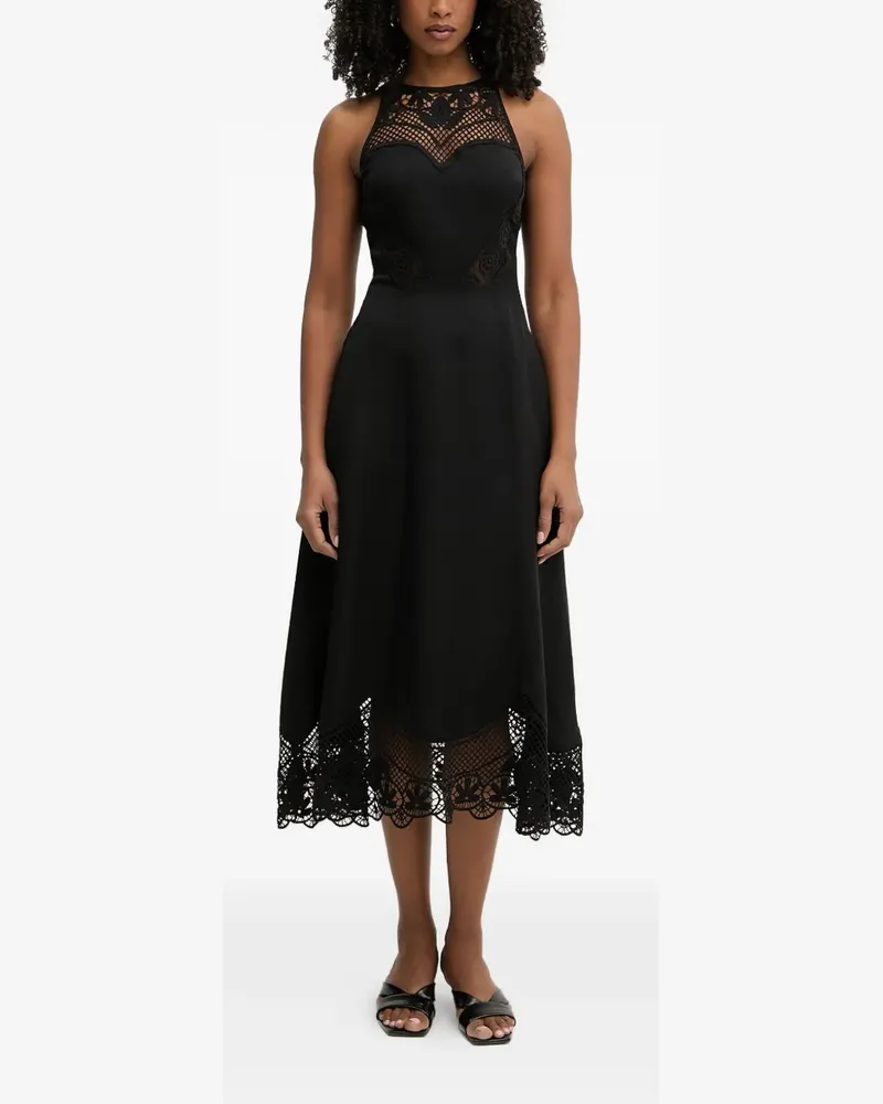 Twin-Set crochet-trim sleeveless midi dress - Schwarz Schwarz