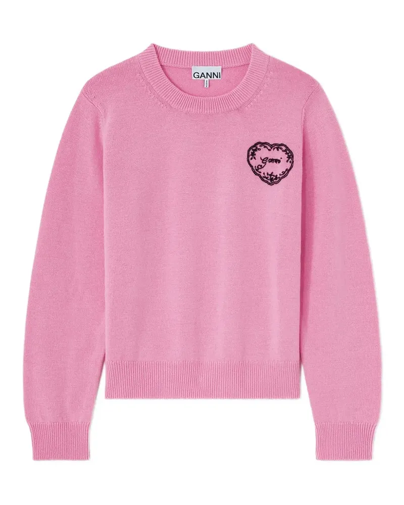 Ganni Pullover mit Herzstickerei - Rosa Rosa