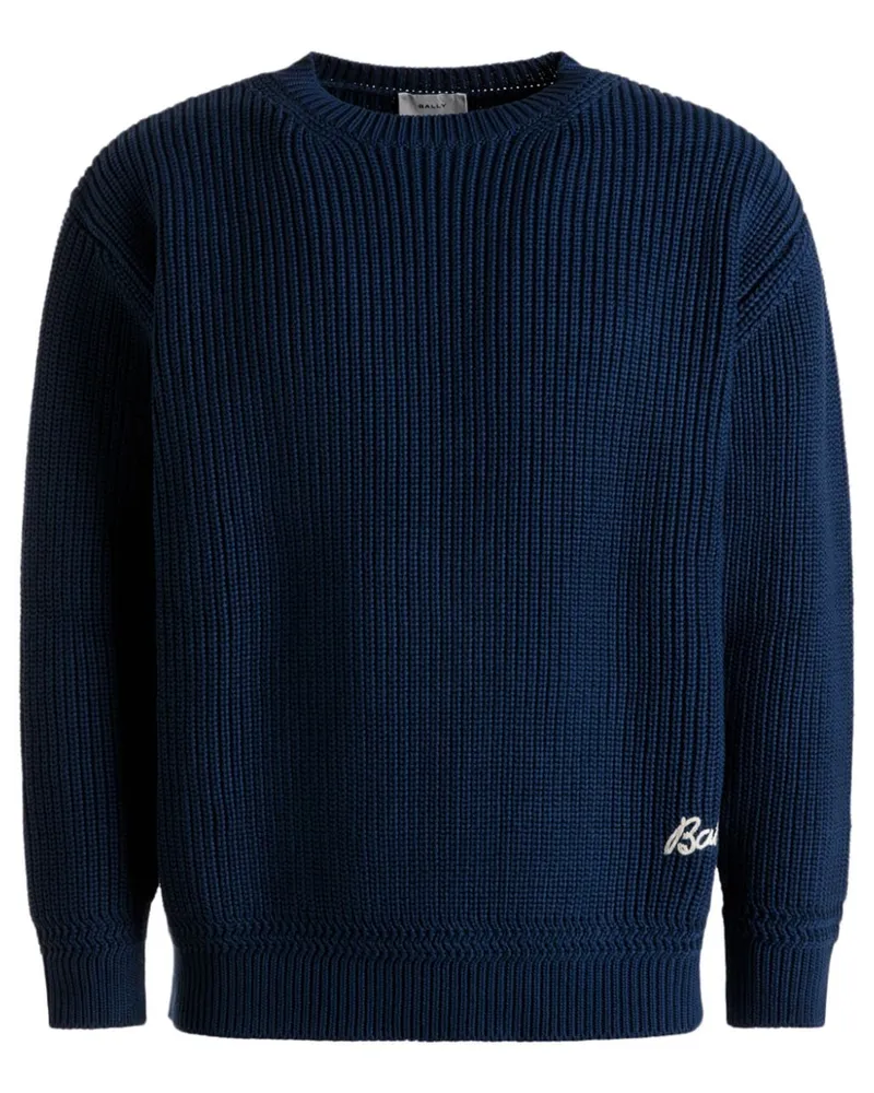 Bally Gerippter Strickpullover mit Logo-Stickerei - Blau Blau