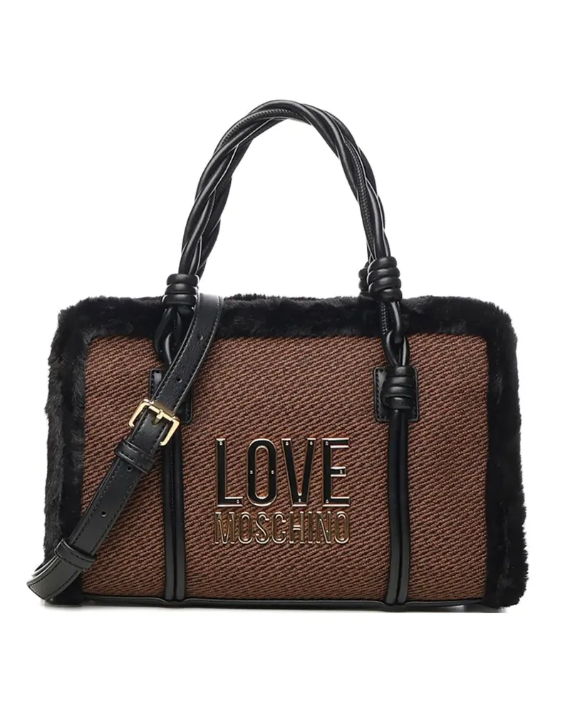 Moschino faux-fur trim logo tote bag - Braun Braun