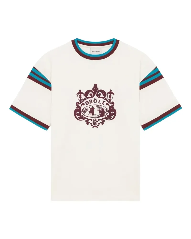 Drôle de Monsieur Dancers graphic-print striped-trim T-shirt - Weiß Weiß