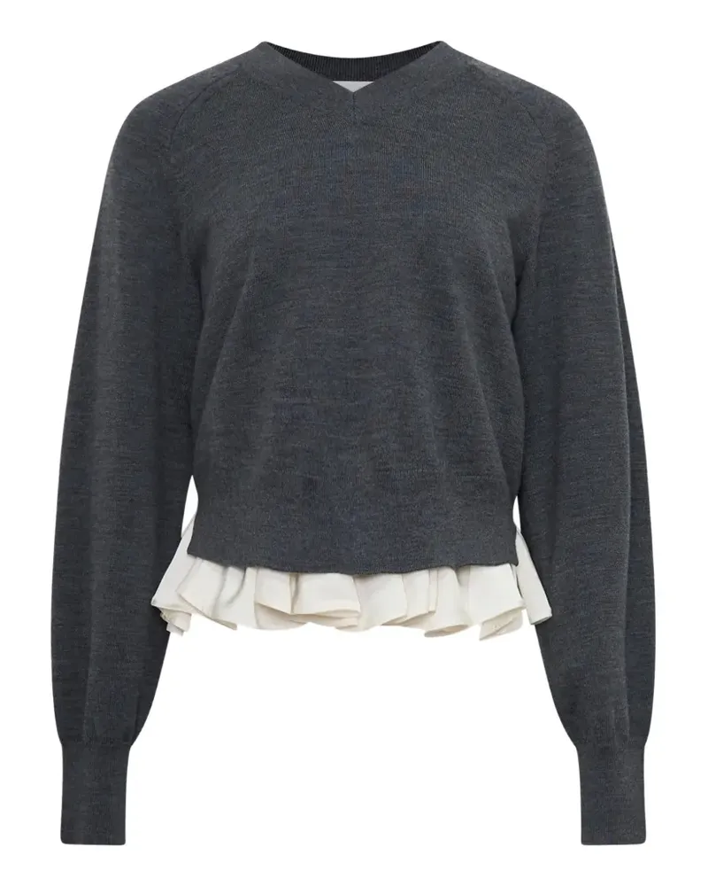 3.1 phillip lim ruffled-trim V-neck sweater - Grau Grau
