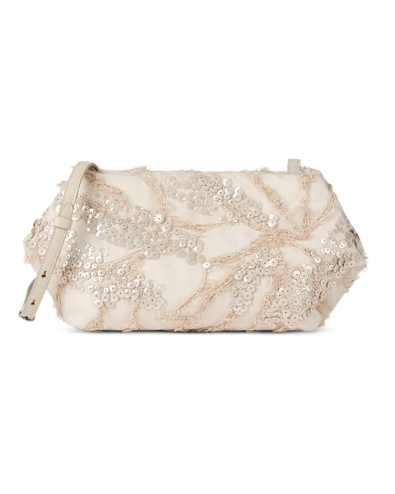 Brunello Cucinelli silk organza pouch bag with dazzling seabed embroidery - Nude Nude