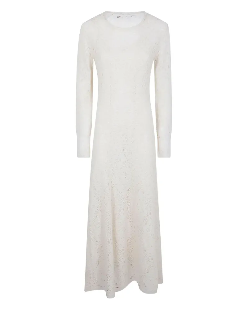 D.EXTERIOR Langärmeliges Midikleid mit Lochstrickmuster - Weiß Weiß