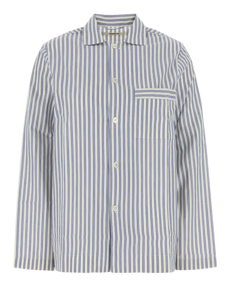 TEKLA Gestreiftes Pyjama-Oberteil aus Popeline - Blau Blau