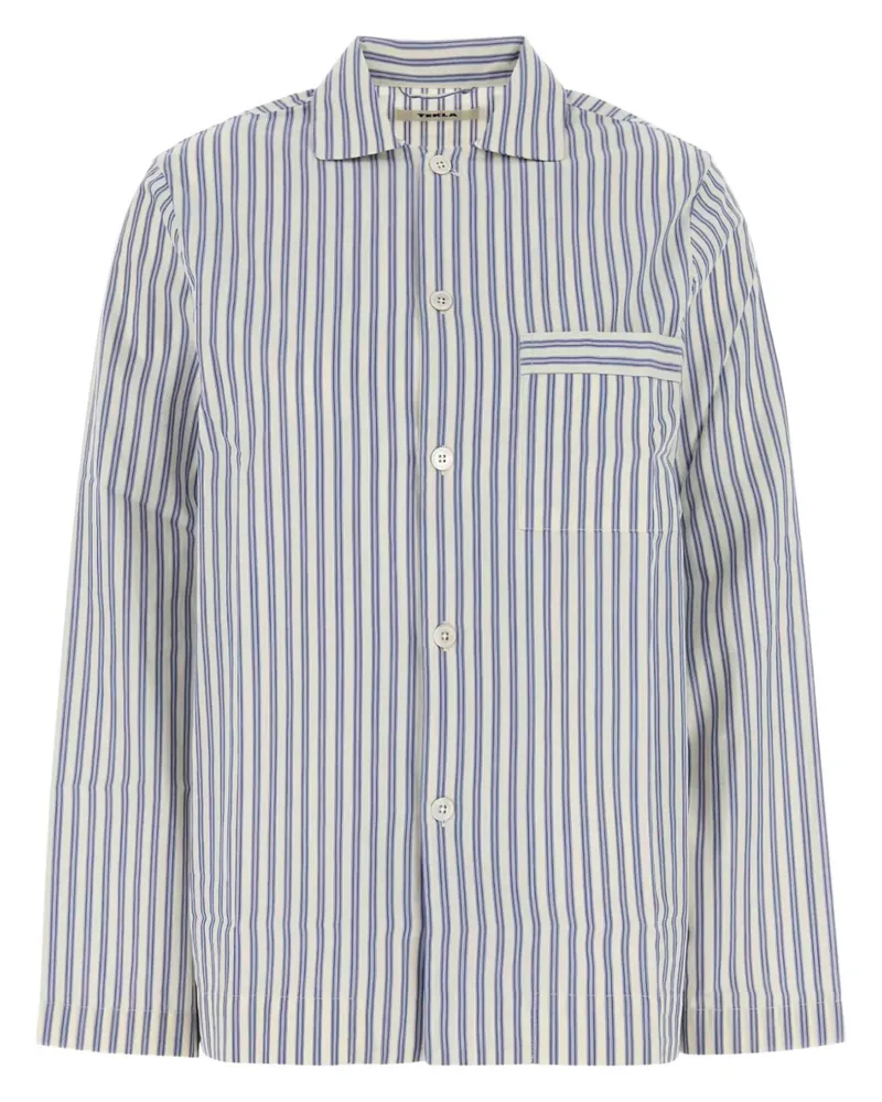 TEKLA Gestreiftes Pyjama-Oberteil aus Popeline - Blau Blau