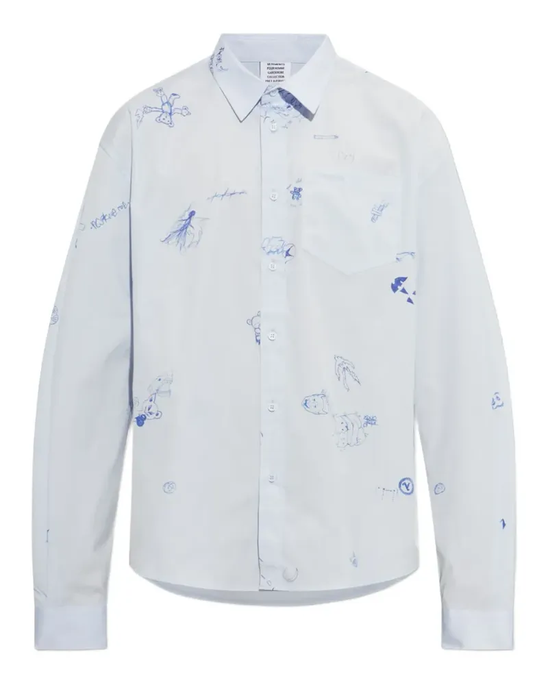 VETEMENTS Hemd mit Kritzel-Print - Blau Blau