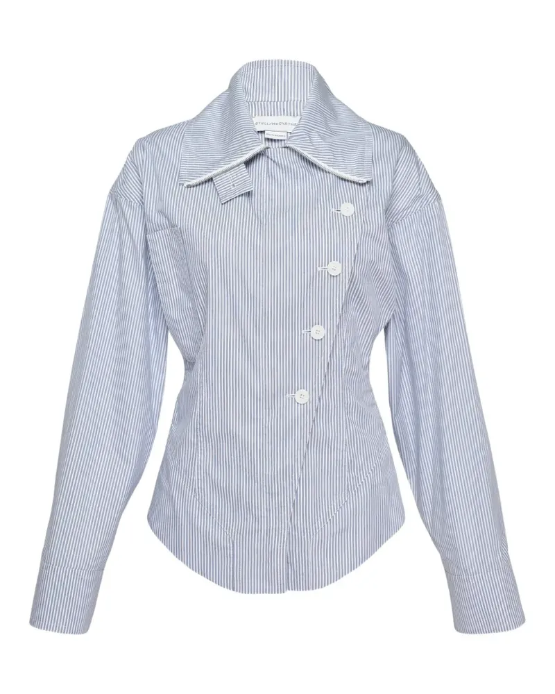 Stella McCartney striped asymmetric-fastening utility fitted jacket - Blau Blau