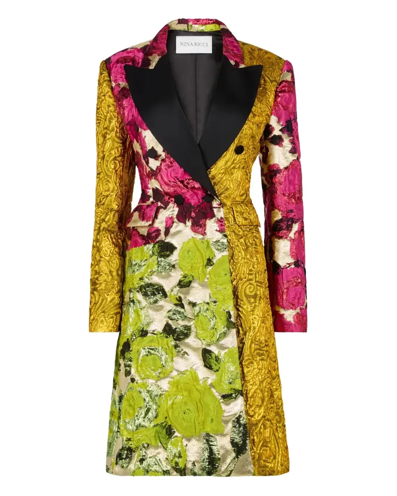 Nina Ricci Doppelreihiger Mantel aus Patchwork-Jacquard - Gelb Gelb