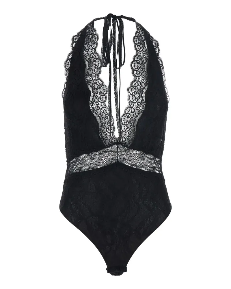 ANDAMANE Florida lace-panel halterneck bodysuit - Schwarz Schwarz