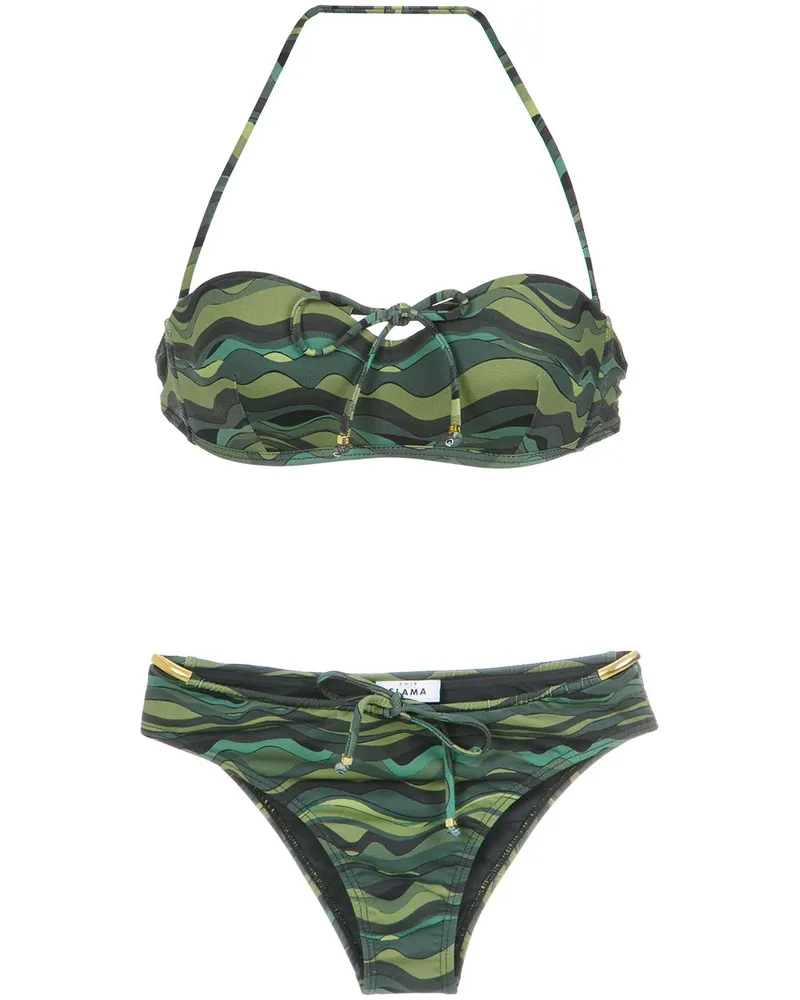 Amir Slama Bikini mit Wellen-Print - Grün Grün