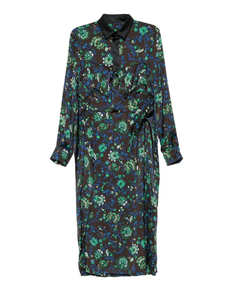 Sacai Gerüschtes Kleid mit Blumenprint - Braun Braun