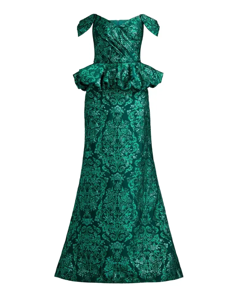 Tadashi Shoji Corliss peplum damask-pattern maxi dress - Grün Grün