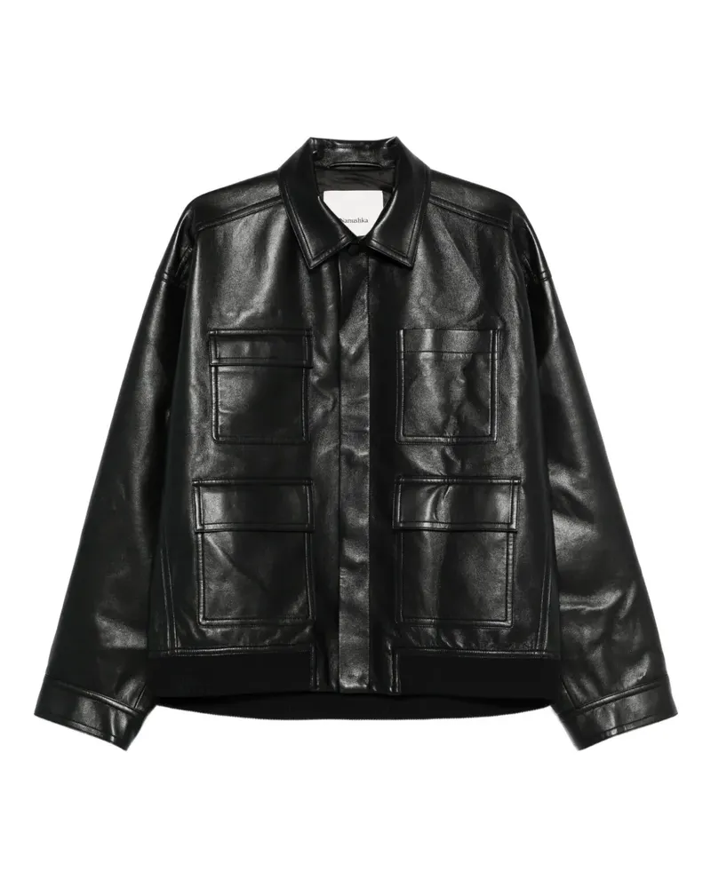 Nanushka Lederjacke mit Klappentasche - Schwarz Schwarz