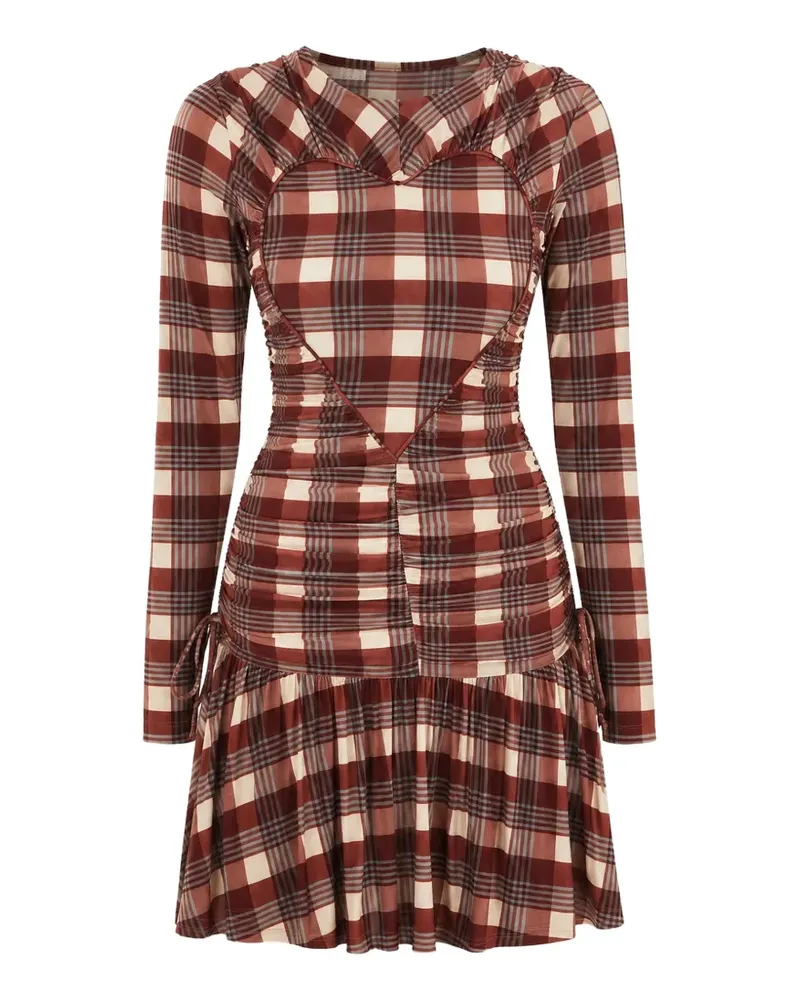 FARM Rio Minikleid mit Schottenkaro und Herzdetail - Braun Braun