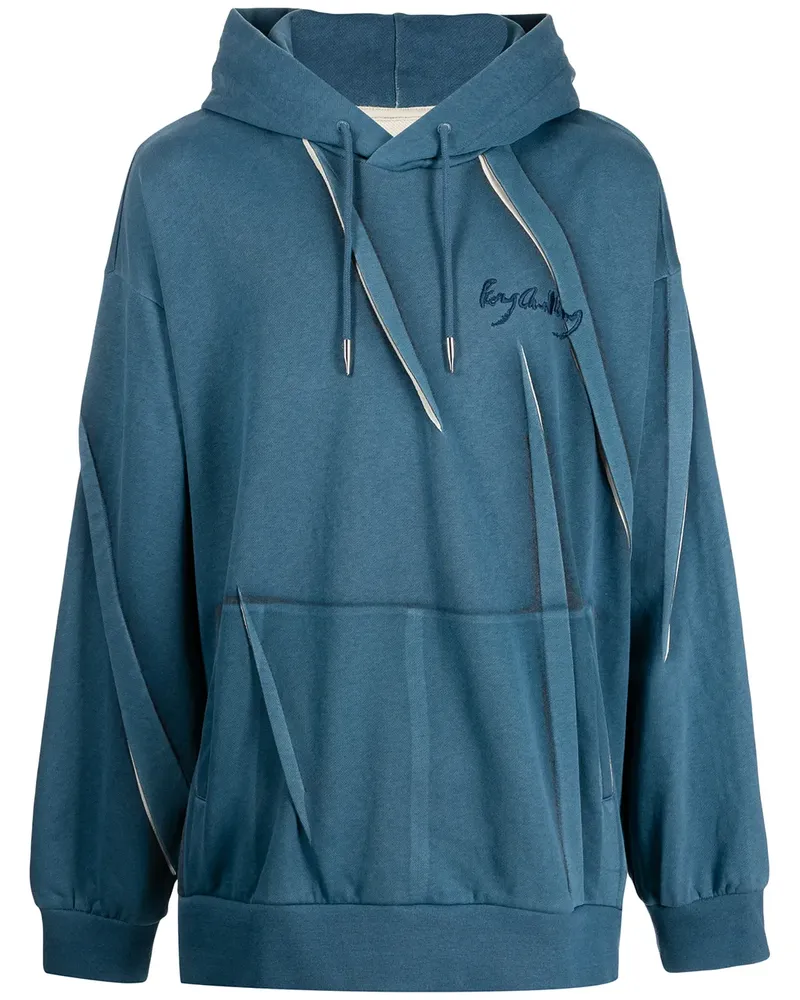 Feng Chen Wang Handbemalter Hoodie mit Falten - Blau Blau