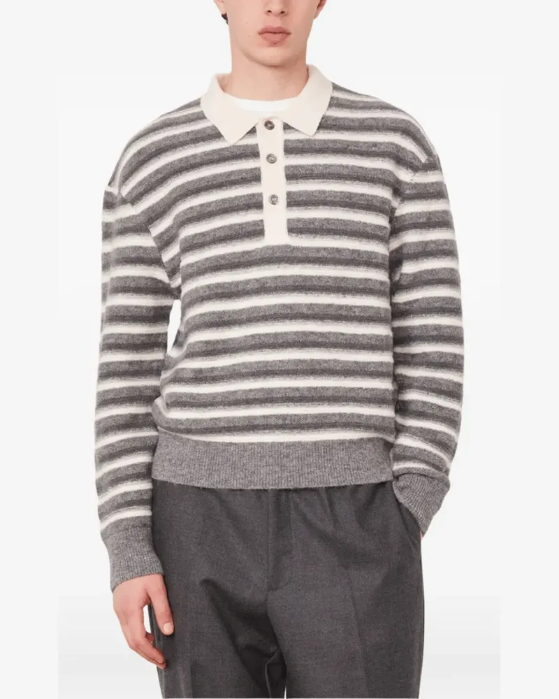 Officine Generale Gestreifter Patchi Pullover mit Poloshirtkragen - Nude Nude