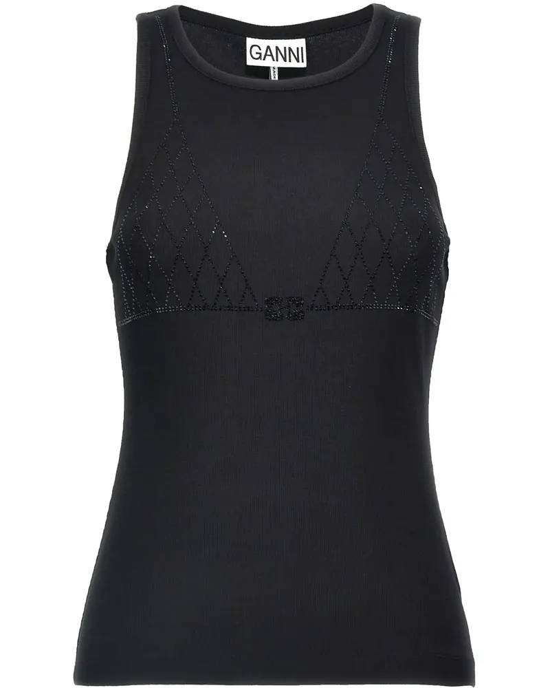 Ganni Tanktop mit Strass - Schwarz Schwarz