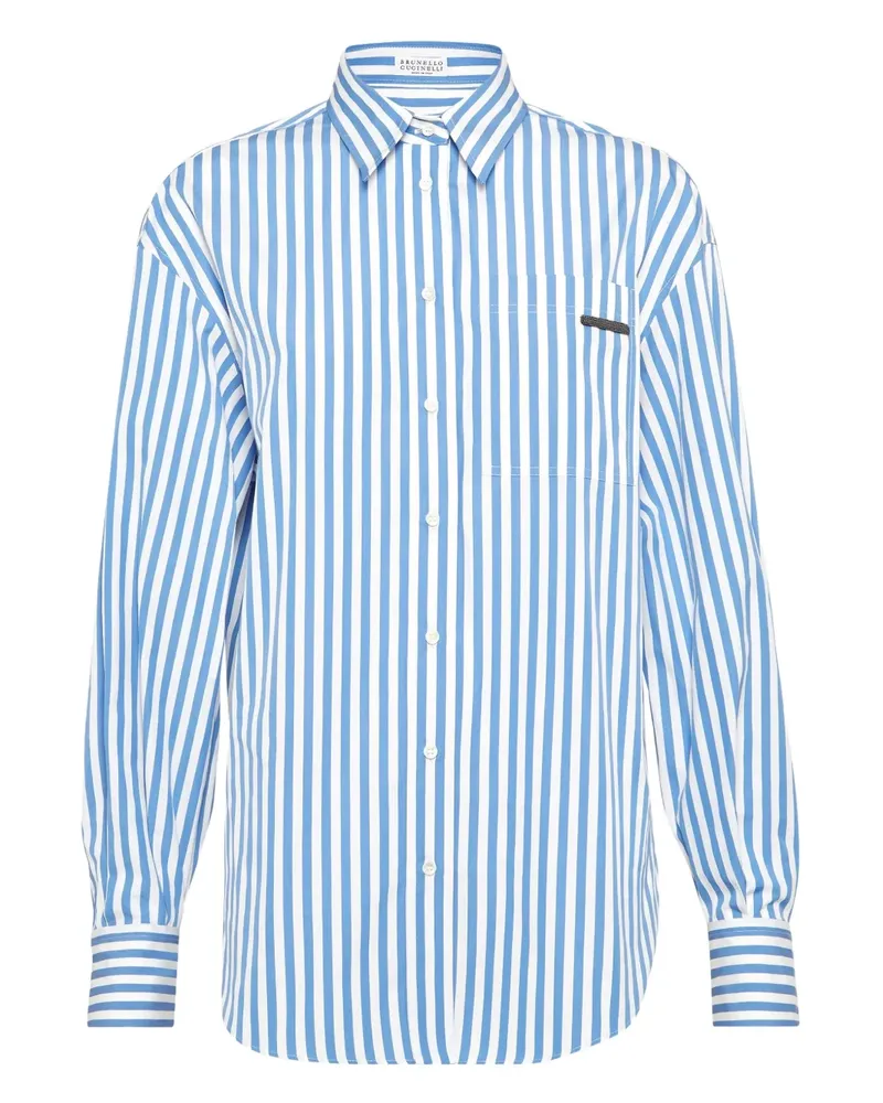 Brunello Cucinelli Gestreiftes Hemd aus Popeline - Blau Blau