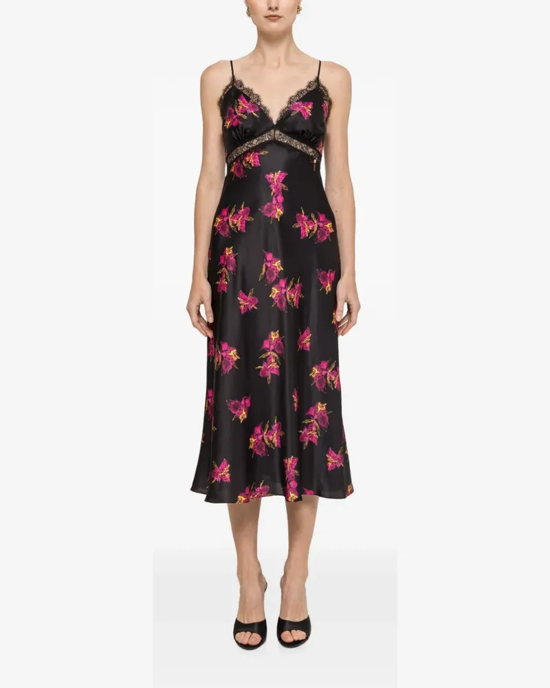 NISSA floral-print silk midi dress - Schwarz Schwarz