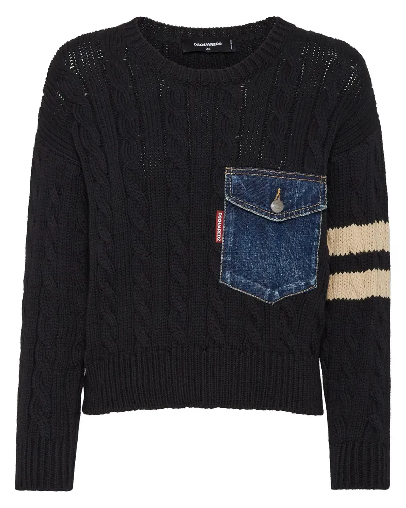 Dsquared2 Pocket Pullover mit Zopfmuster - Schwarz Schwarz