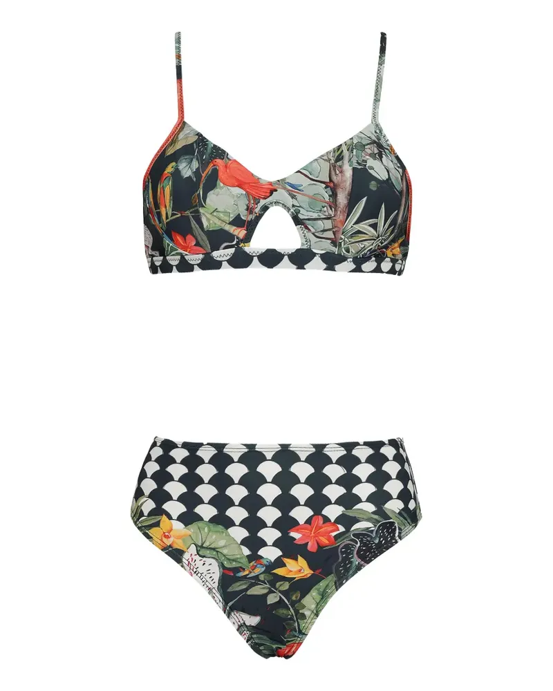 Amir Slama Bikini mit tropischem Print - Schwarz Schwarz