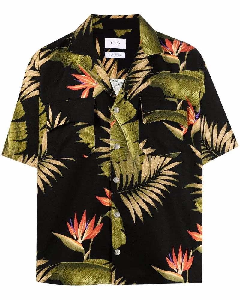 RHUDE Hemd mit Palmblatt-Print - Schwarz Schwarz