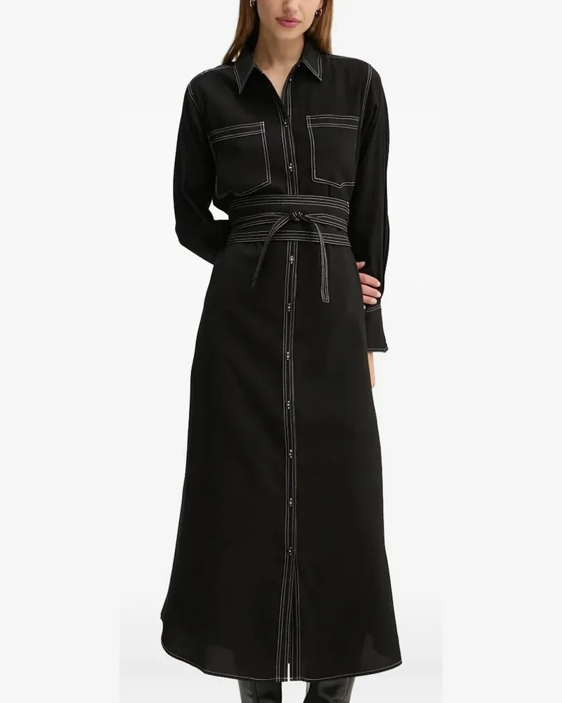 BRUUNS BAZAAR Gürtel-Midikleid mit Kontrastnähten - Schwarz Schwarz