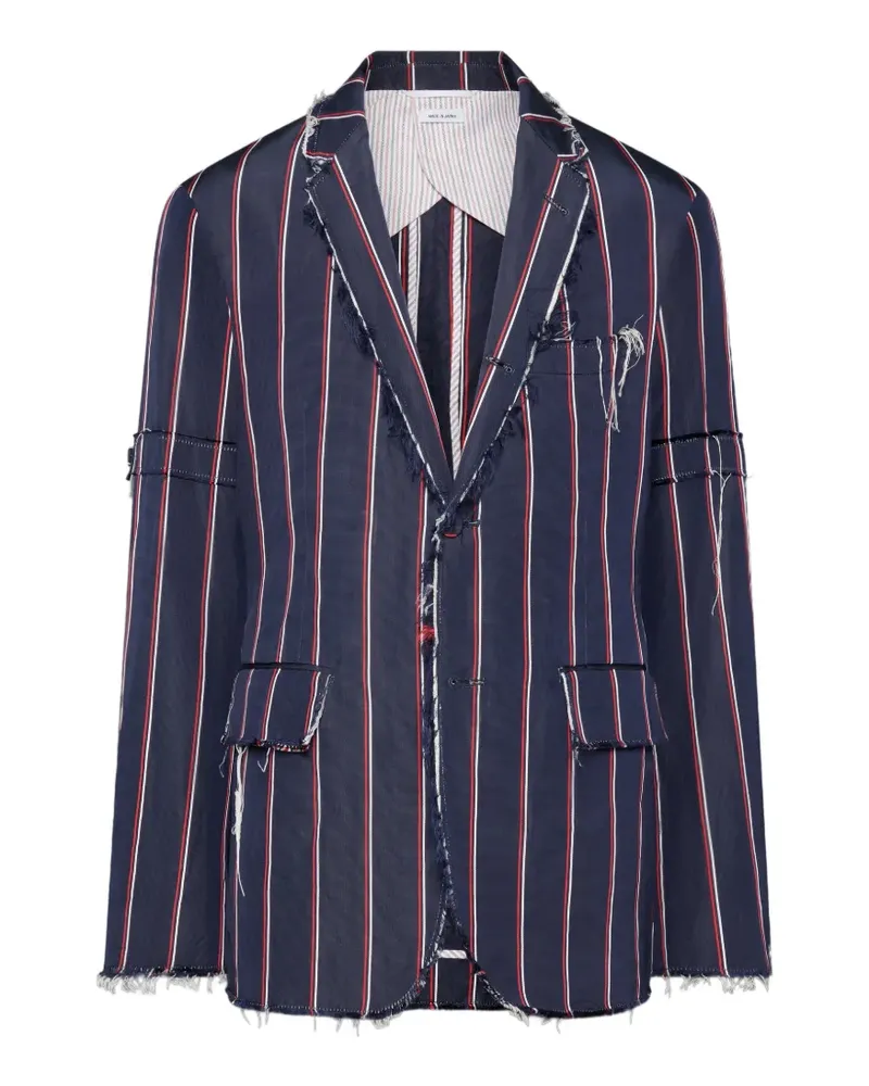 Thom Browne Gestreifter Mogador Sportmantel mit Armbändern und ausgefransten Kanten - Blau Blau